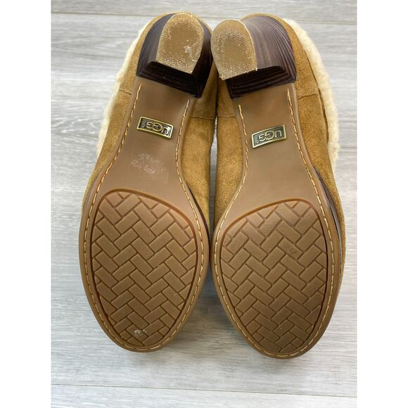 UGG Dandylion Chestnut Women's 7 Brown Bootie Suede Leather Boot Fur Trim - Picture 6 of 11